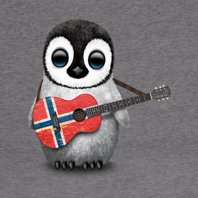 Baby Penguin Playing Norwegian Flag Guitar by jeffbartels